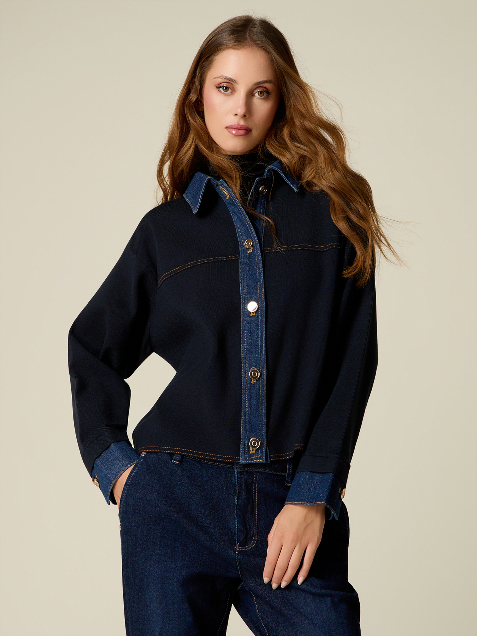 Cardigan avec détails en denim, OLTRE