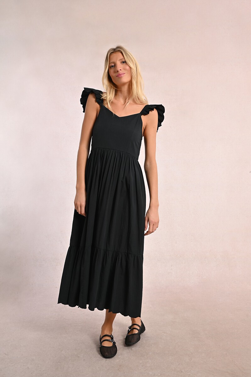 Robe mi-longue à bretelles volants