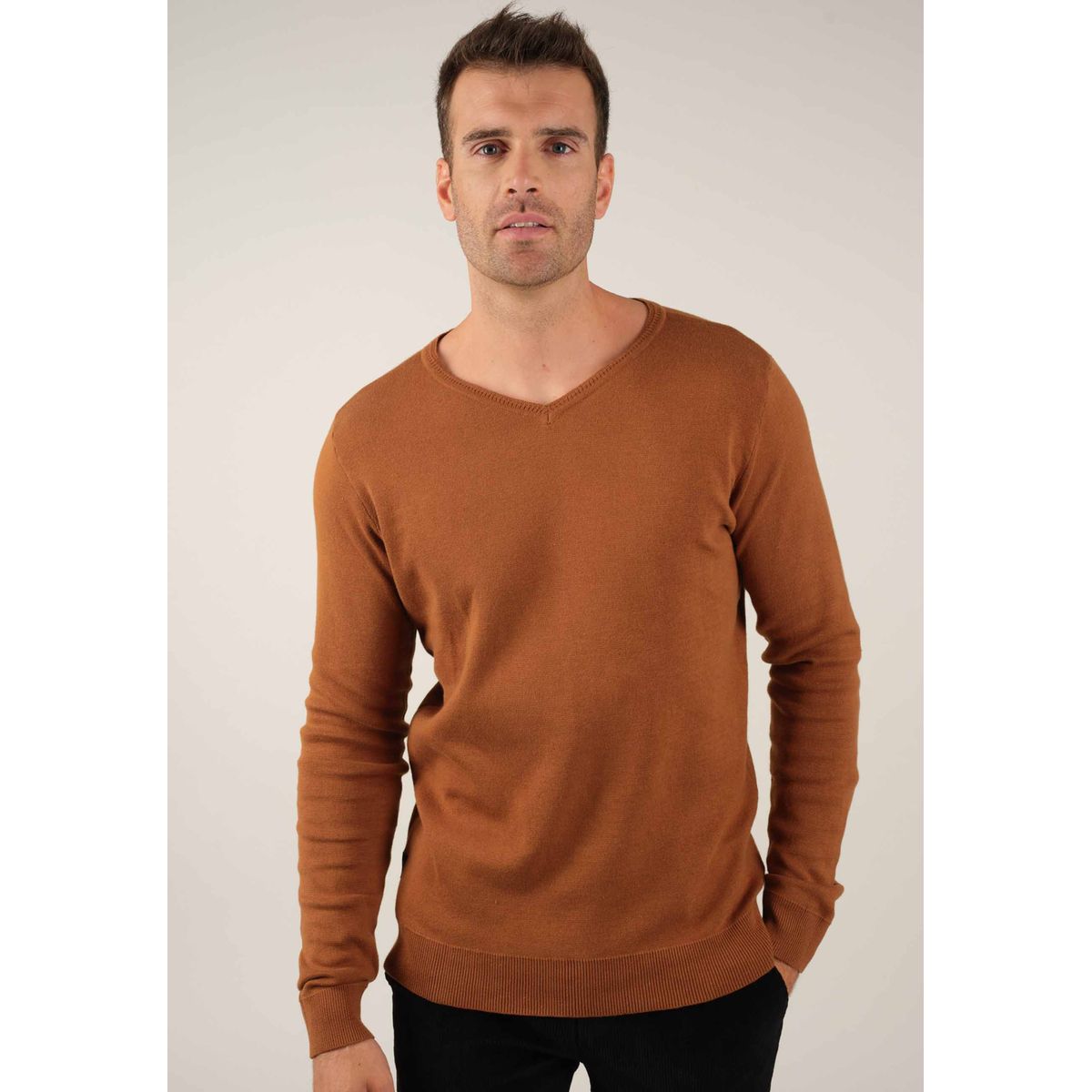 Pull col v orange homme La Redoute