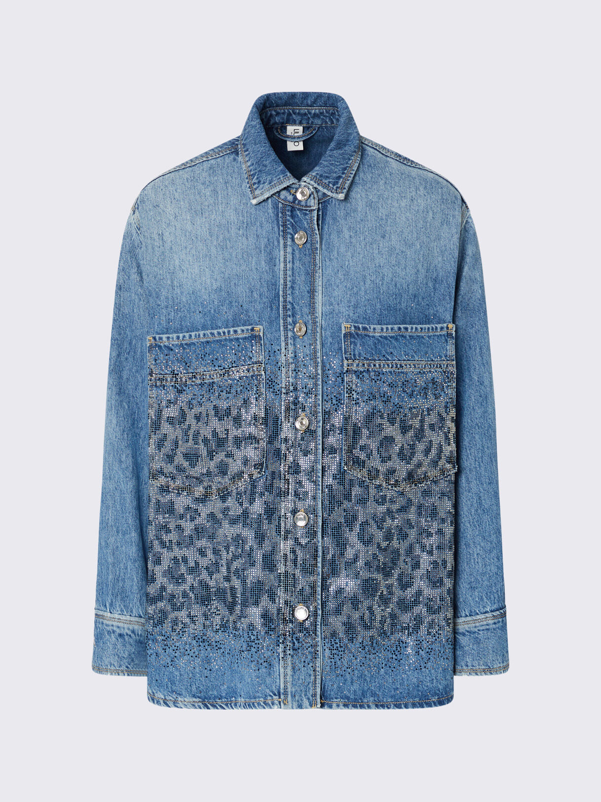 Surchemise en denim avec strass animalier, LIU JO