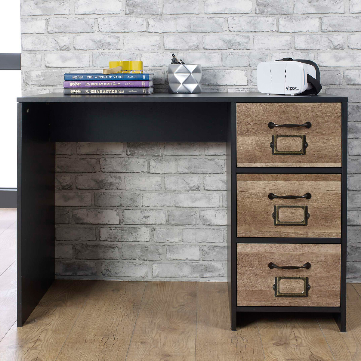 Industrial wood deals desk with drawers