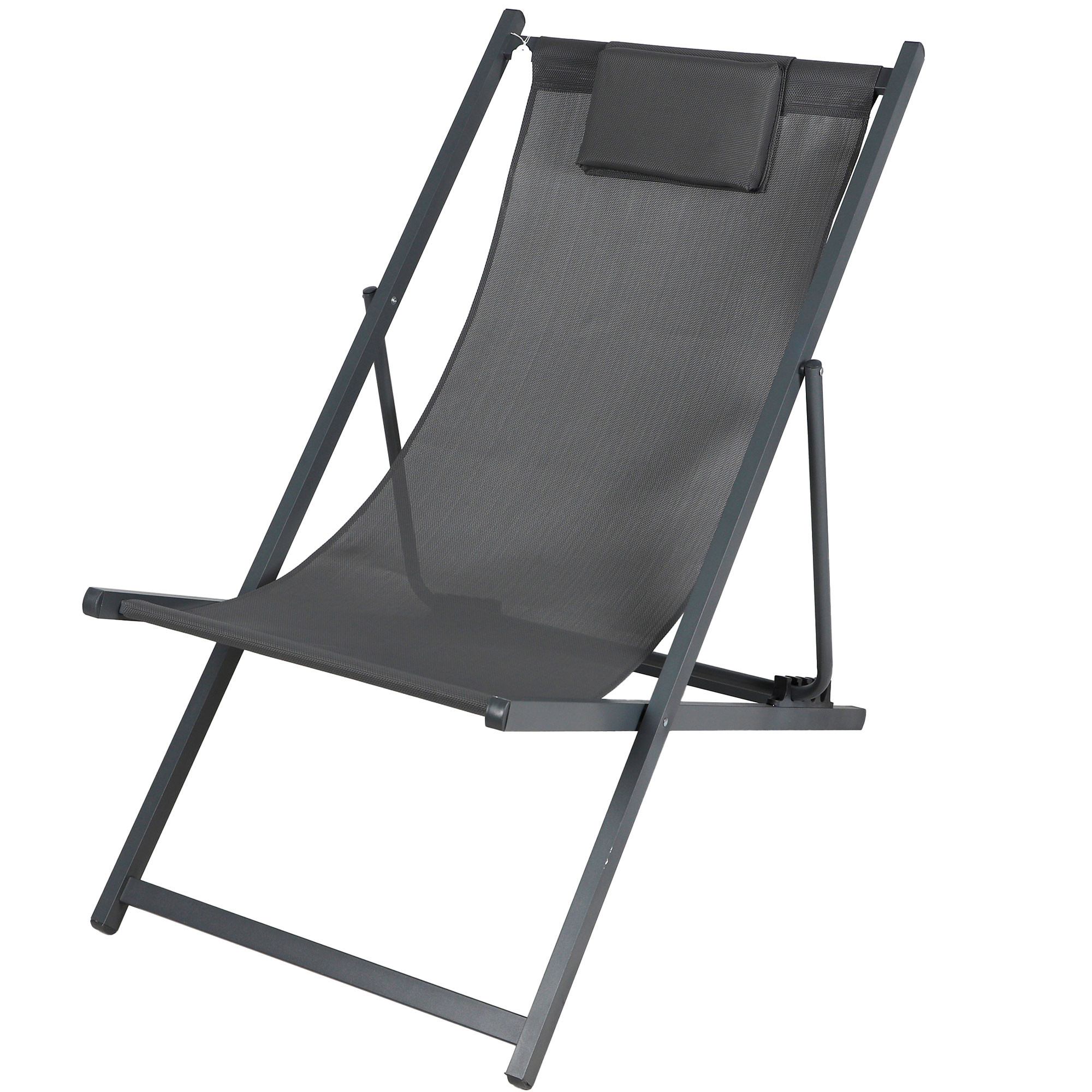 Chaise longue pliante chilienne métal et tissu noir 96x51x92cm, WADIGA