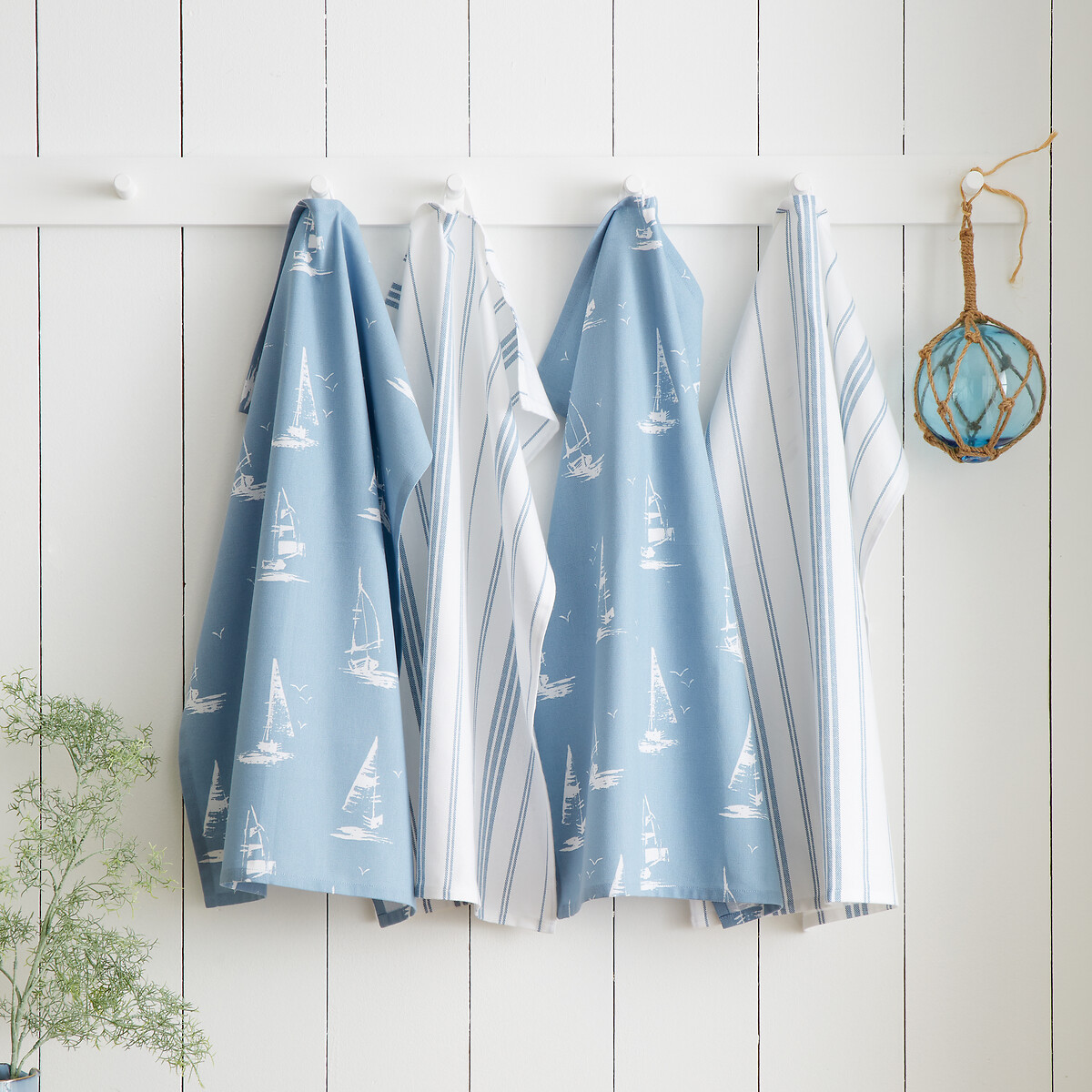 Salcombe Boats Cotton Kitchen Tea Towel Pack Of 4, CATHERINE LANSFIELD