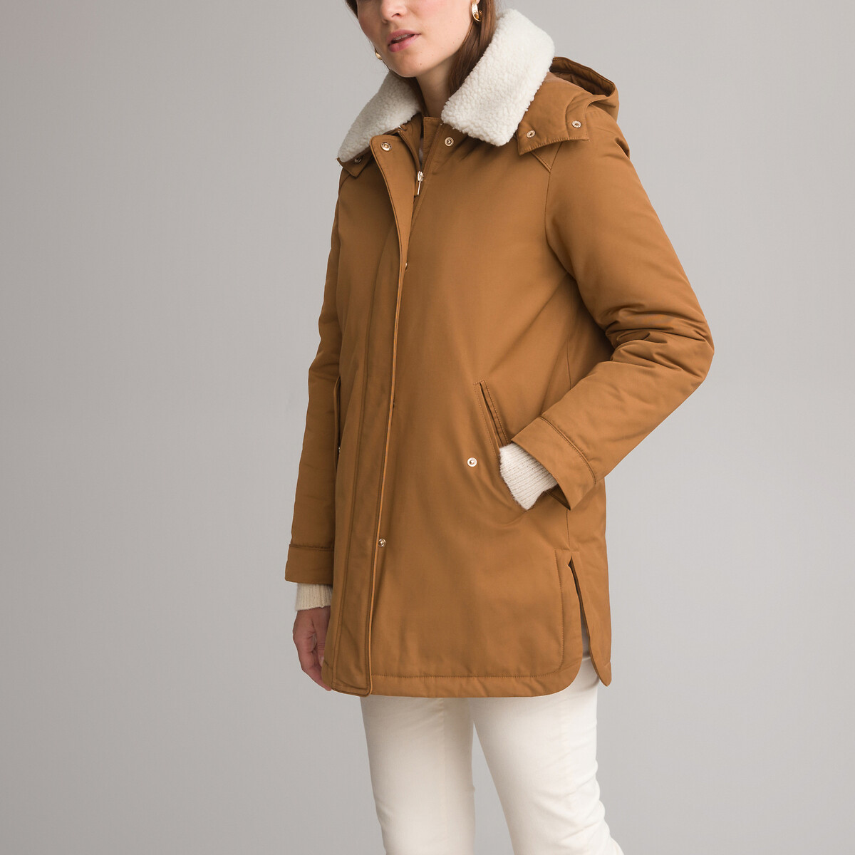 Image of Recycled Hooded Winter Parka with Zip Fastening, Mid-Length