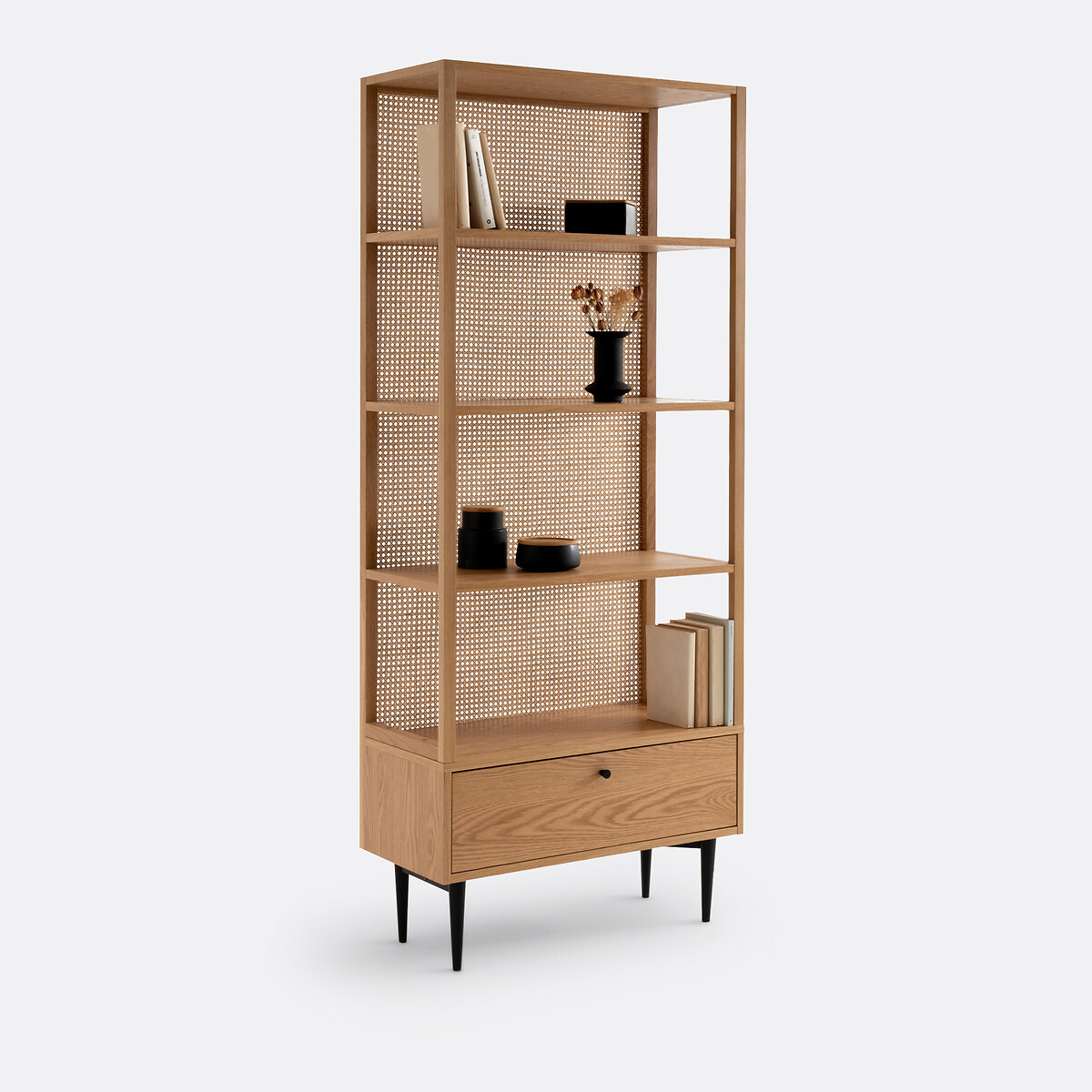 Bibliothèque en chêne et cannage de rotin, Noya