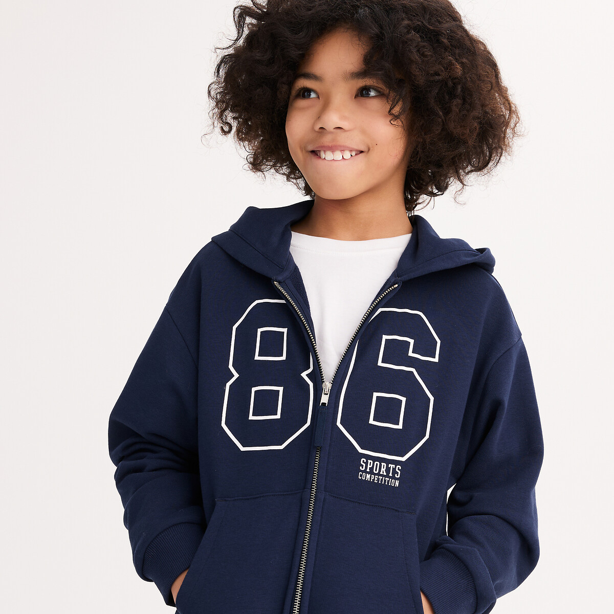 Sweat zippé à capuche, motif esprit campus, en molleton, LA REDOUTE COLLECTIONS