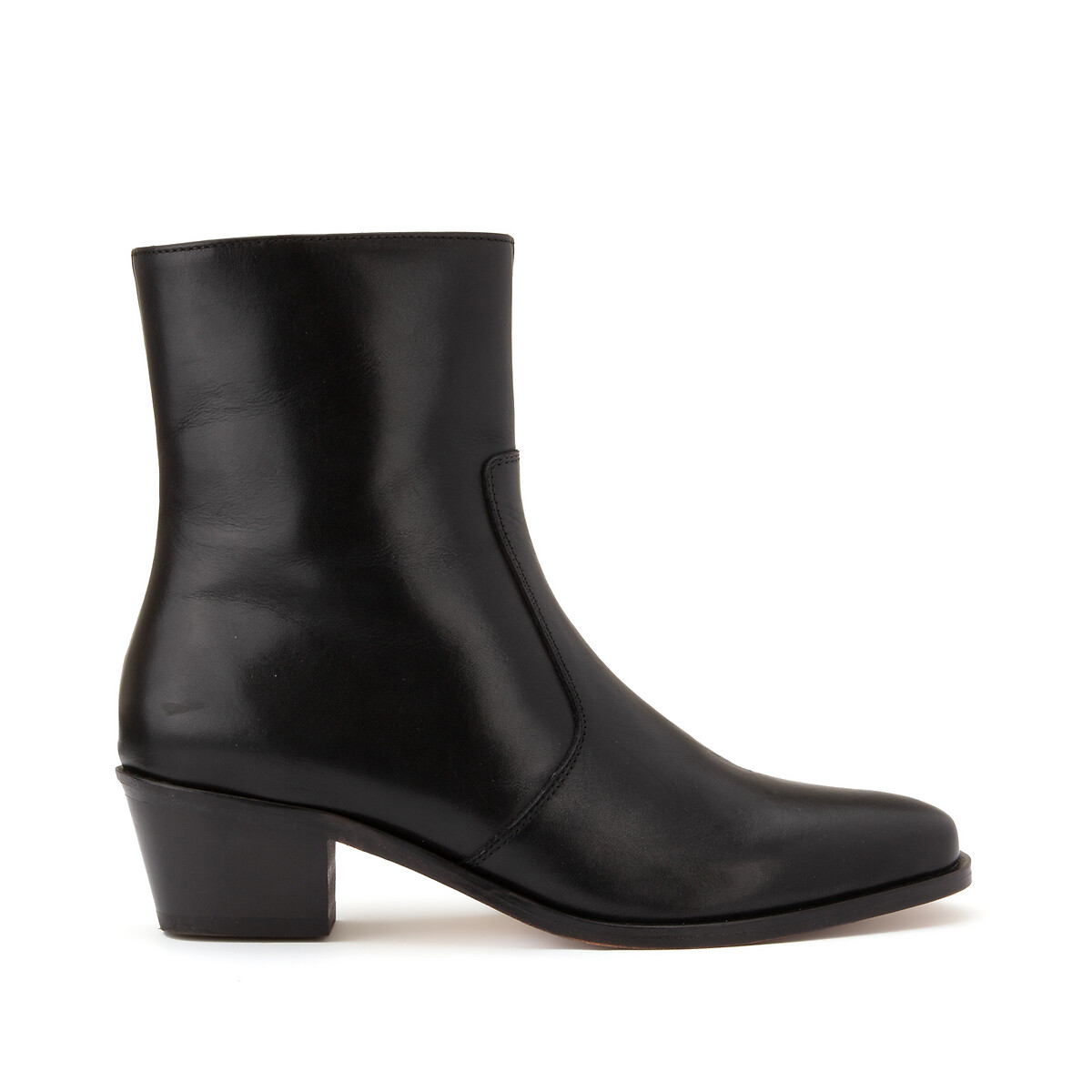 Leather ankle boots with block heel , black, Soeur X La Redoute ...