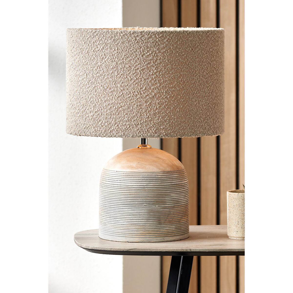 Nelda Engraved Wood Dome Table Lamp Base, ÉDITÉ