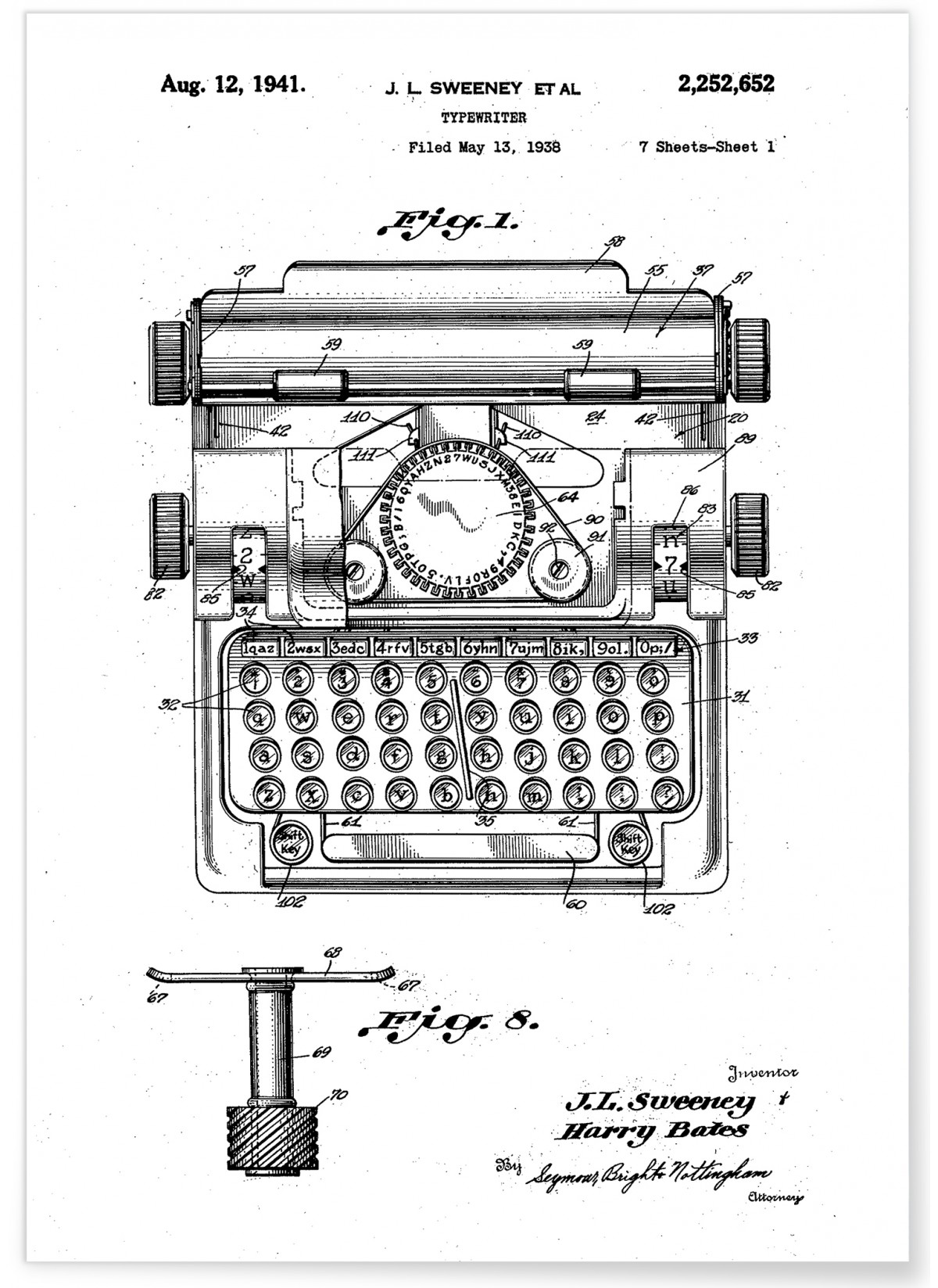 Affiche Brevet Machine à écrire, L'AFFICHERIE