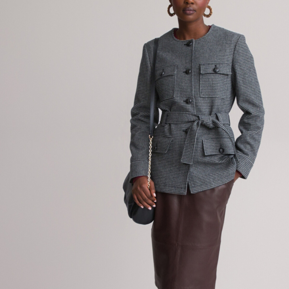 Image of Recycled Checked Collarless Jacket