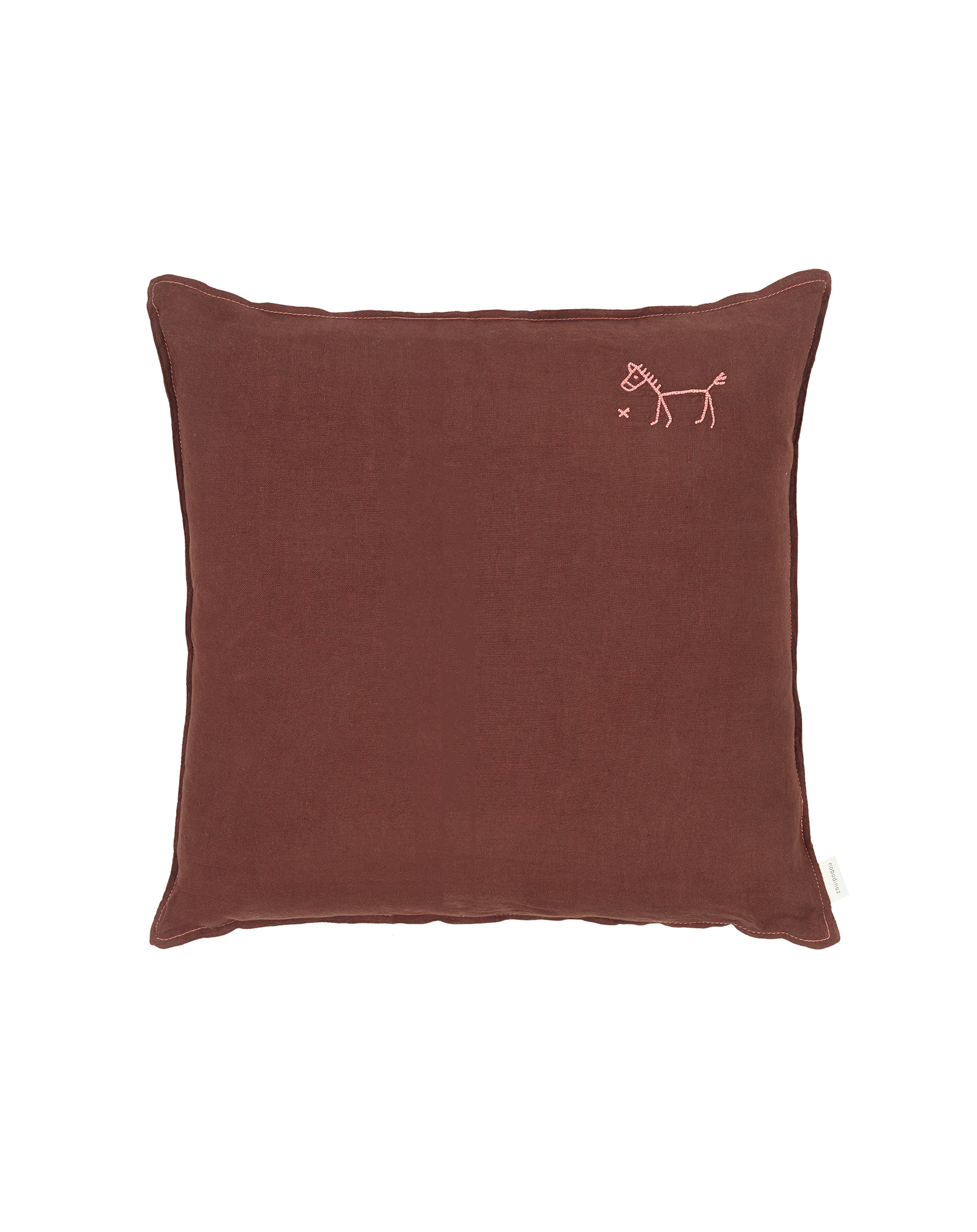 Coussin carré brodé en lin français lavé L1N0, NOBODINOZ