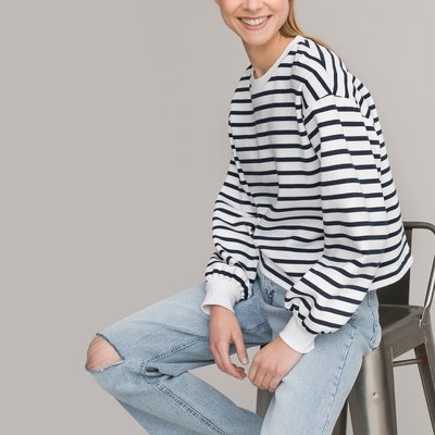 Striped Cotton Mix Sweatshirt with Crew Neck LA REDOUTE COLLECTIONS