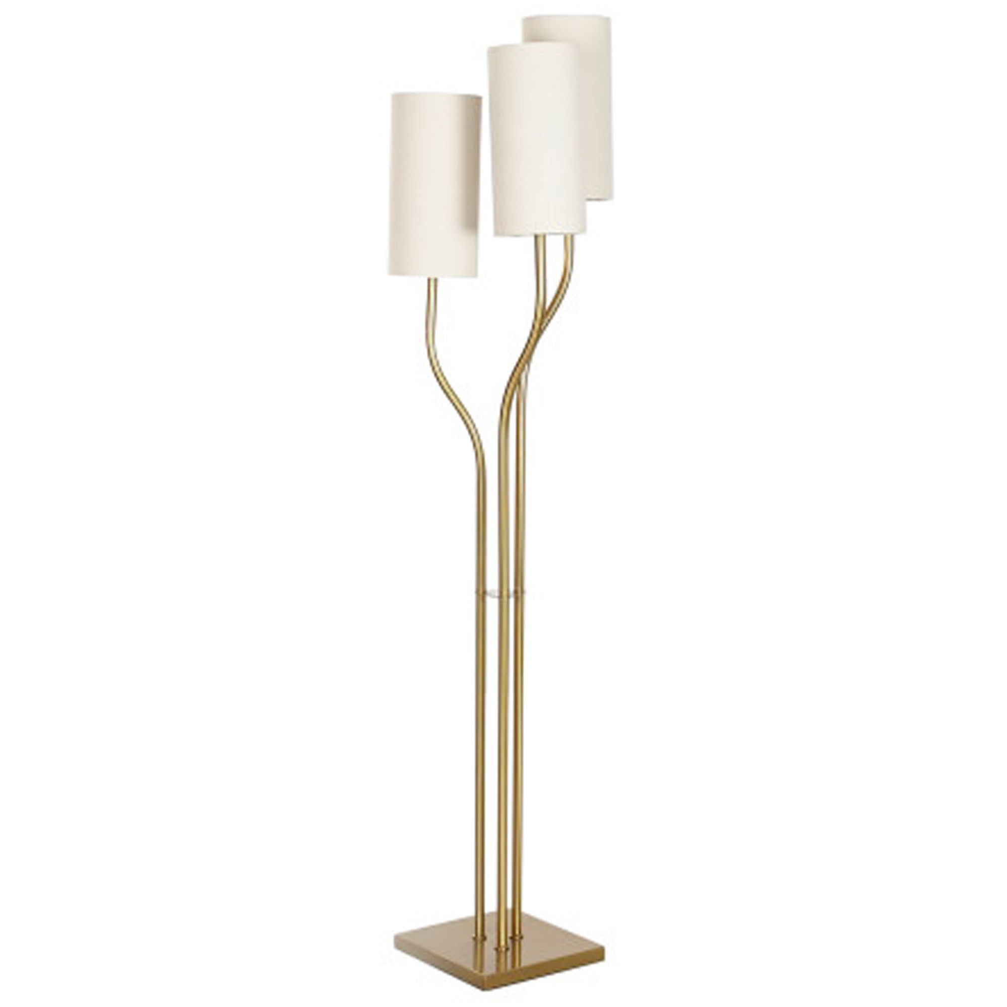 Lampadaire triple en métal doré et abat-jours lin beige 40x40x173cm, WADIGA