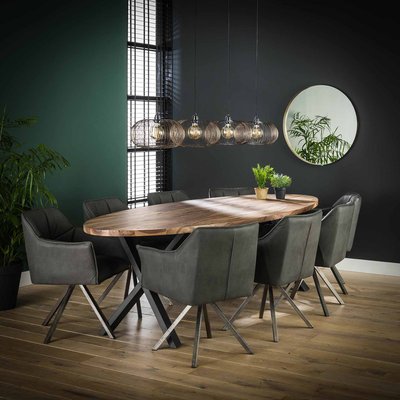 Table de repas ovale bois et métal design moderne 240 HALIFAX PIER IMPORT