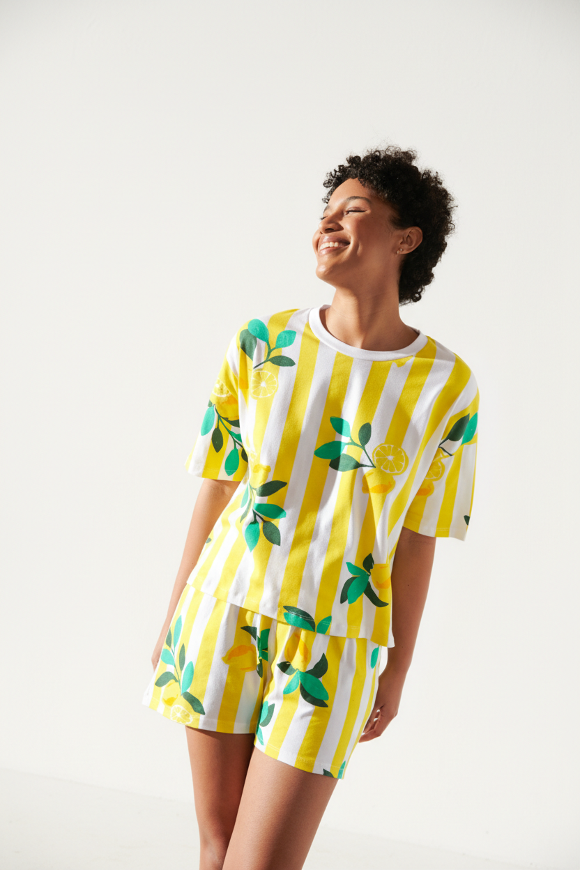 Pyjama coton imprimé citrons rayures, WE ARE JOLIES
