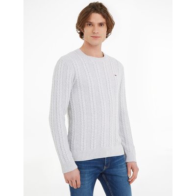 Embroidered Logo Cotton Jumper in Cable Knit with Crew Neck TOMMY JEANS