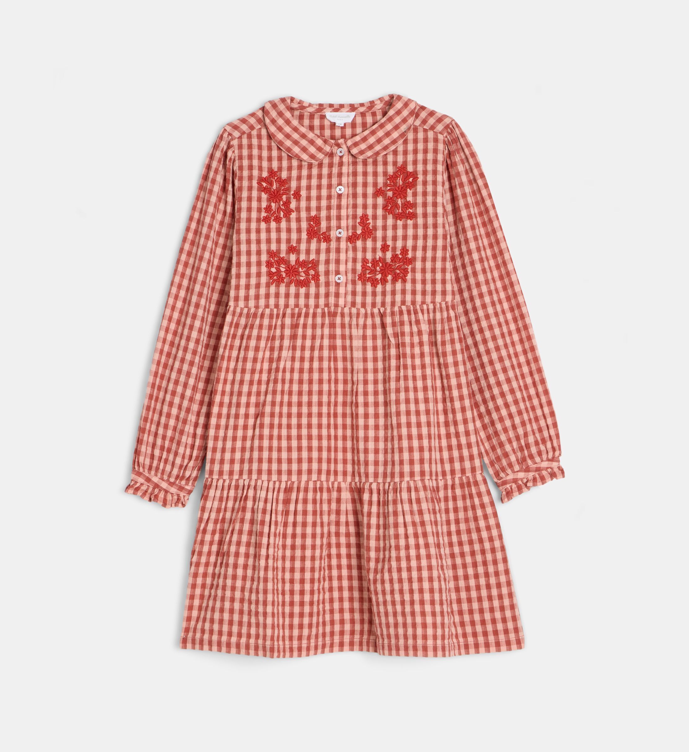Robe vichy taurelia à broderies en coton bio, CADET ROUSSELLE