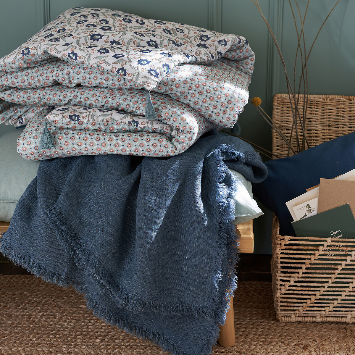 Blue linen throw online blanket