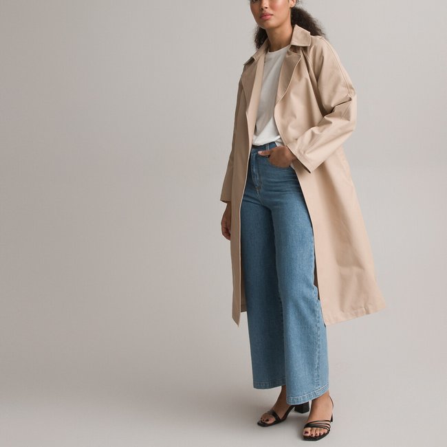 Long belted trench coat in cotton mix, camel, La Redoute Collections ...