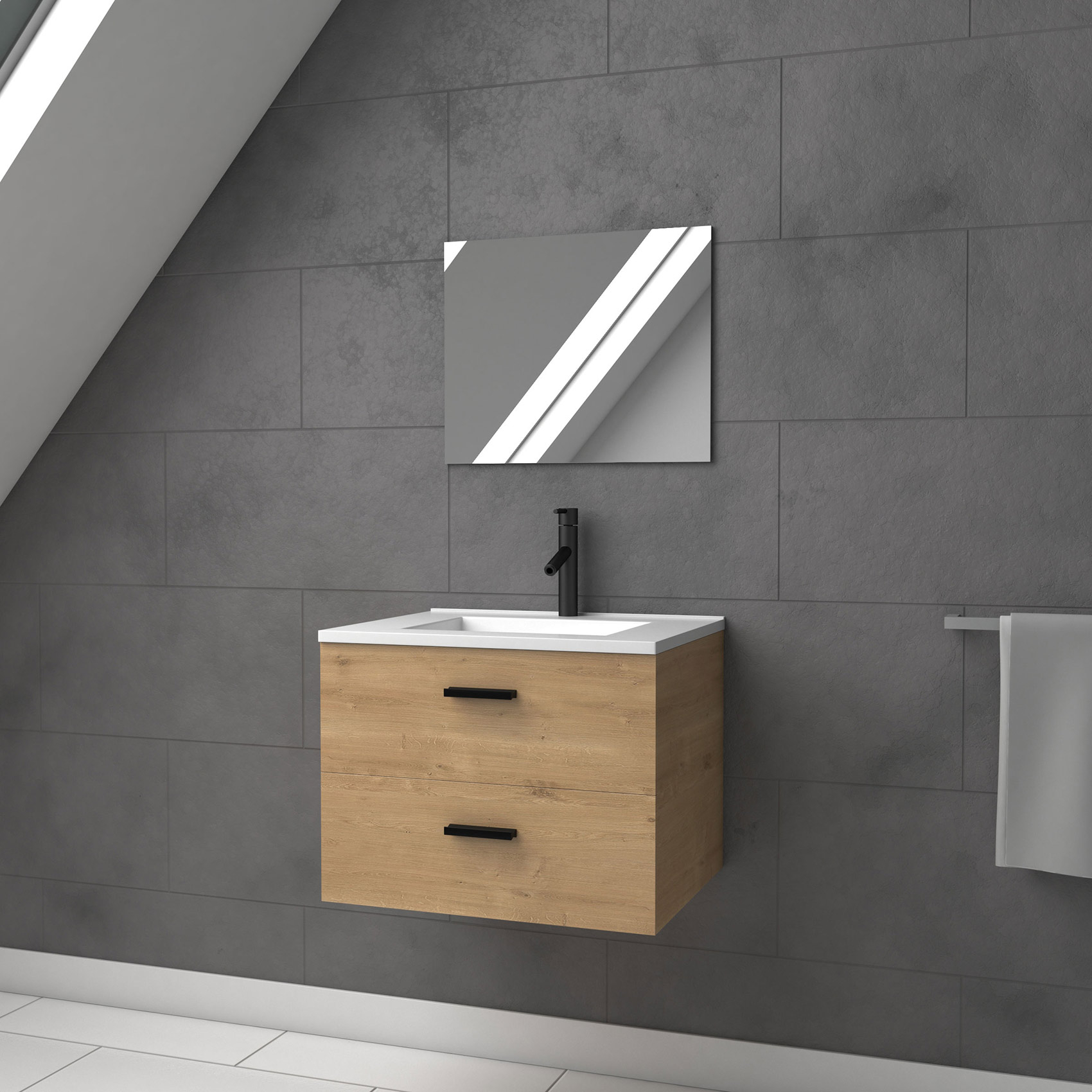 Ensemble meuble vasque + miroir finition bois, HOME MAISON