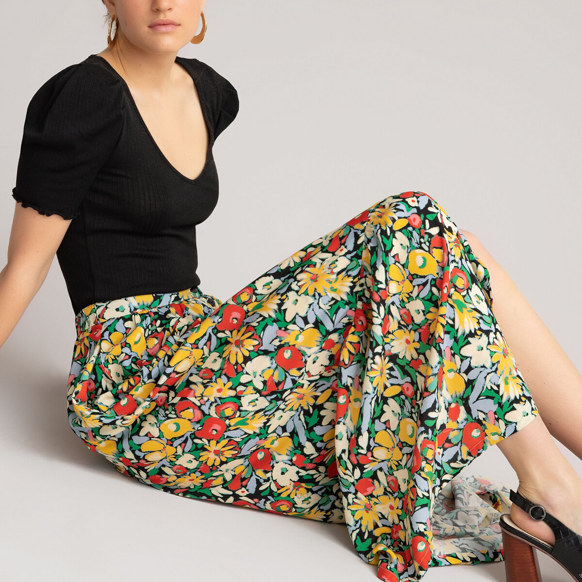 Ruffled Maxi Skirt in Floral Print