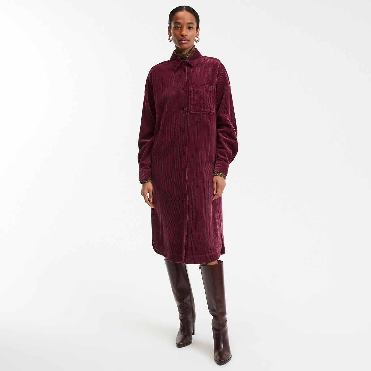 burgundy corduroy shirt dress midi shift La Redoute Collections Jessica Howard Women's Rhinestone NOBM Size:XXXL. Machine wash cold