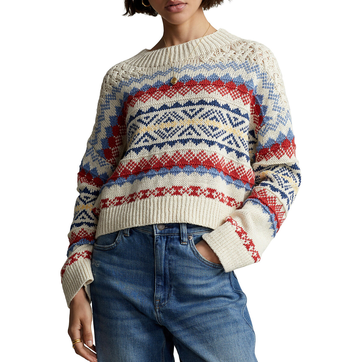 Cotton/linen jumper with crew neck 