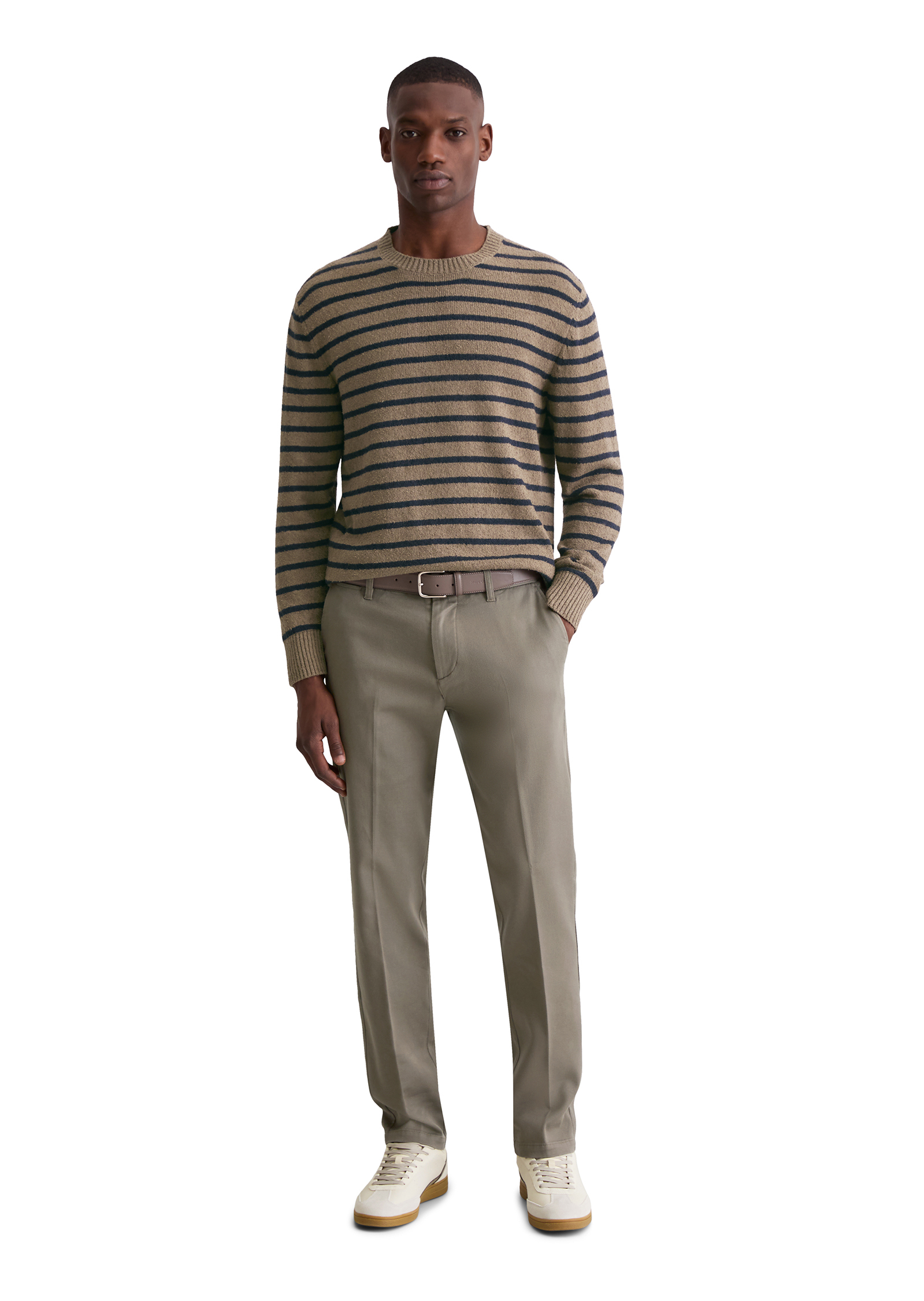 Pull bouclette regular en coton bio mélangé rayé, MARC O'POLO