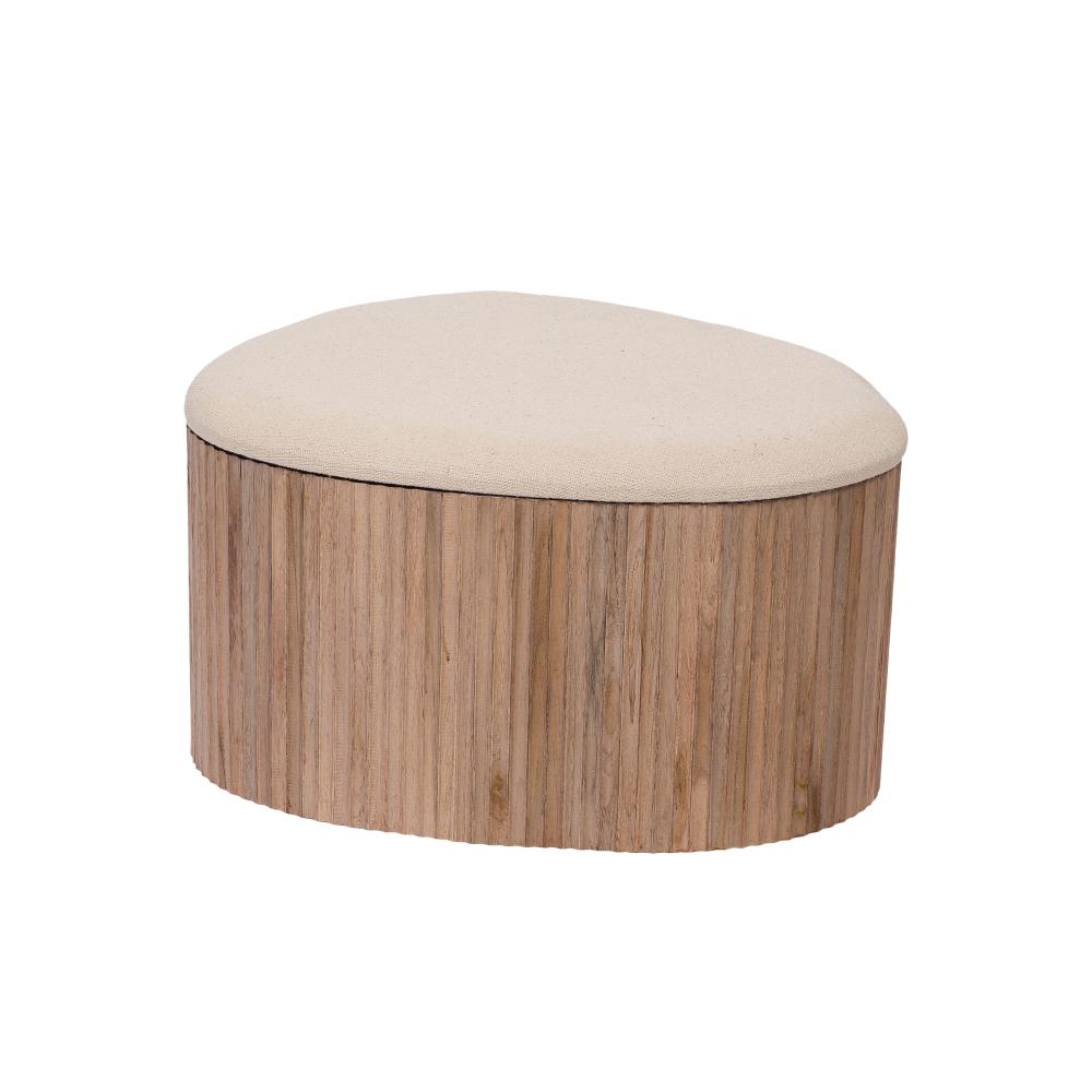 Tabouret en teck naturel et tissu camel L50 cm, AMADEUS