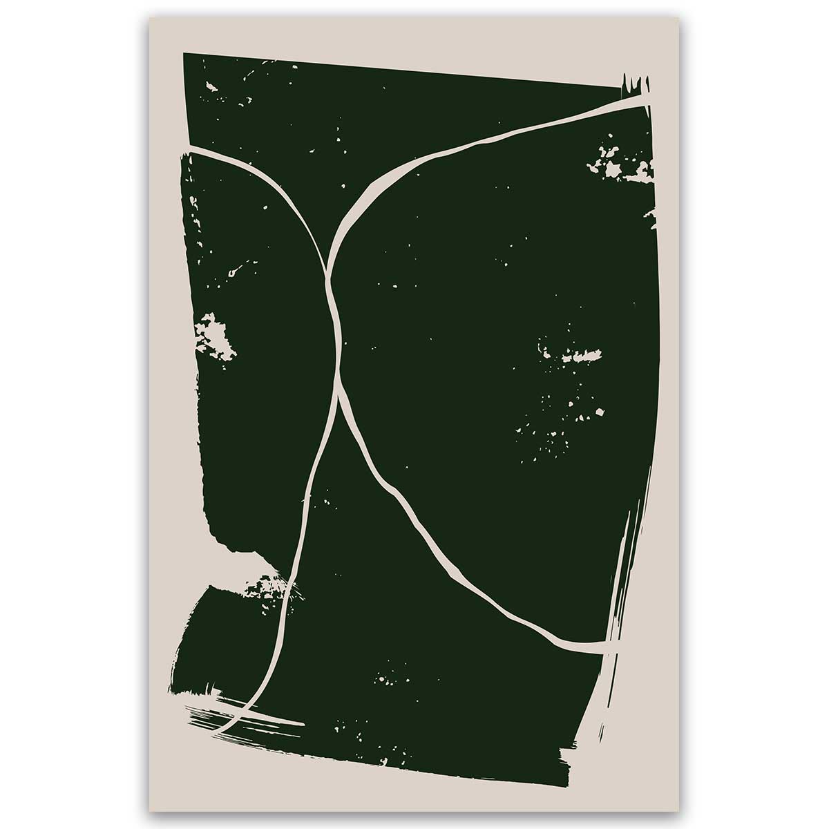 Tableau abstrait vert foncé lignes organiques, HEXOA