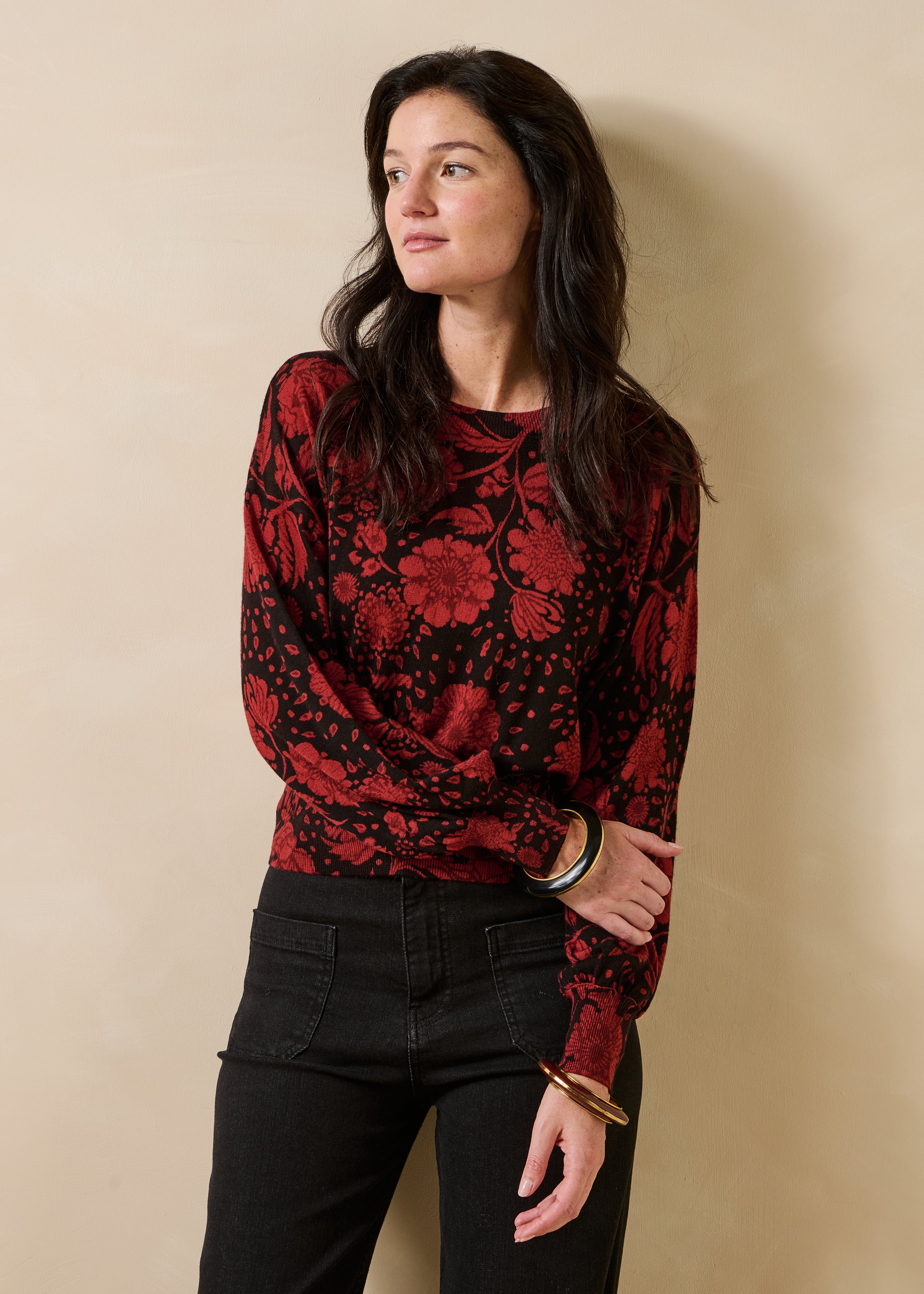 Pull en laine à imprimé col rond, LA FEE MARABOUTEE