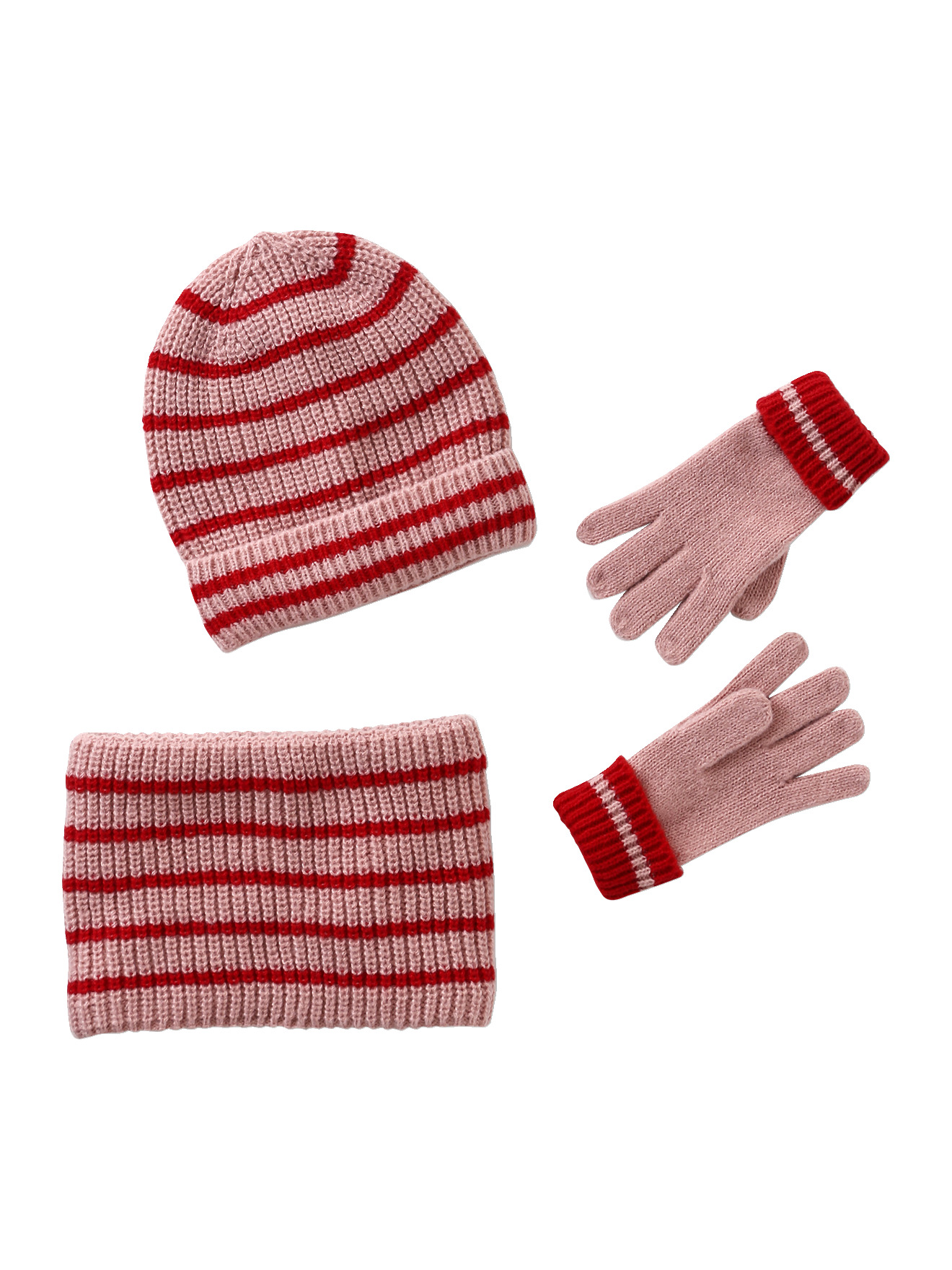 Ensemble rayé bonnet + snood + moufles/gants, VERTBAUDET