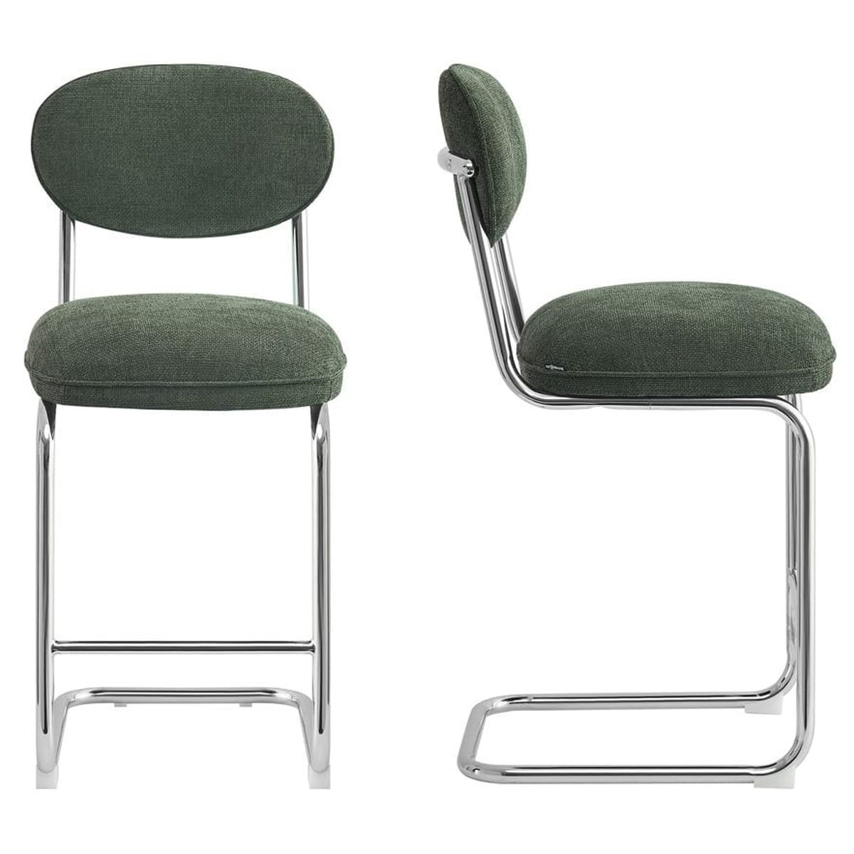 Lot de 2 tabourets de bar chromés en tissu chenille - LOU, HOMIFAB