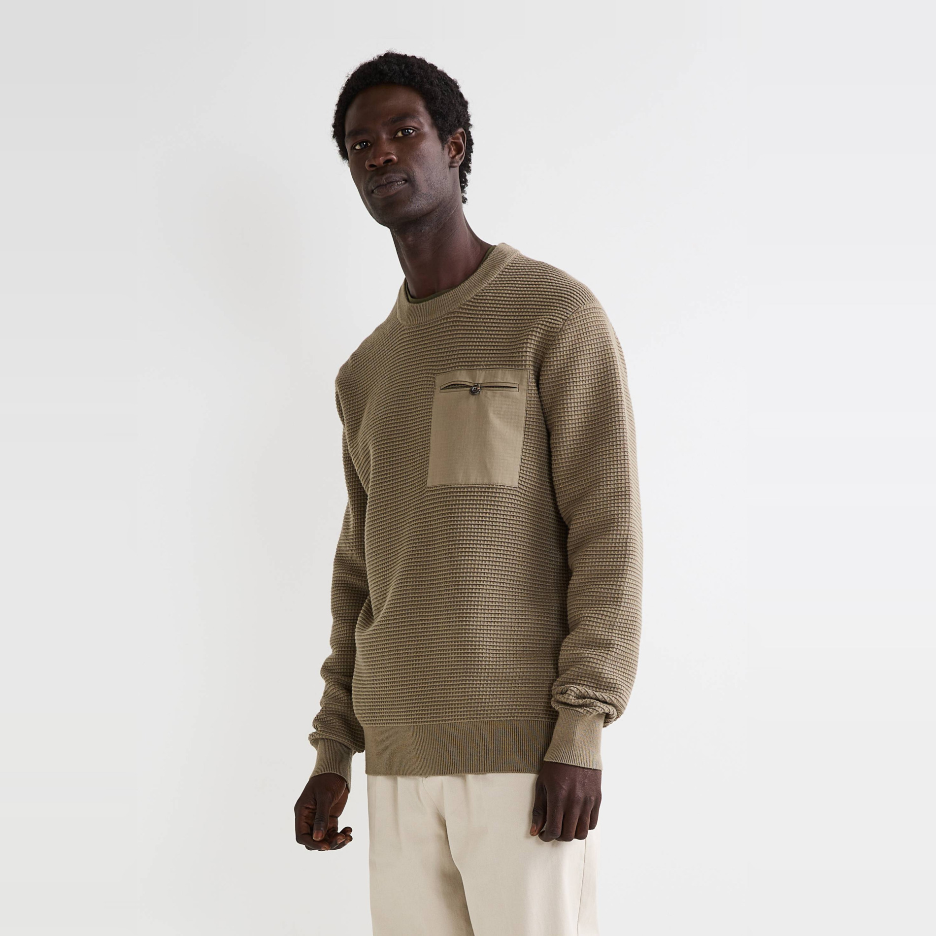 Pull col rond en maille fantaisie, MONOPRIX