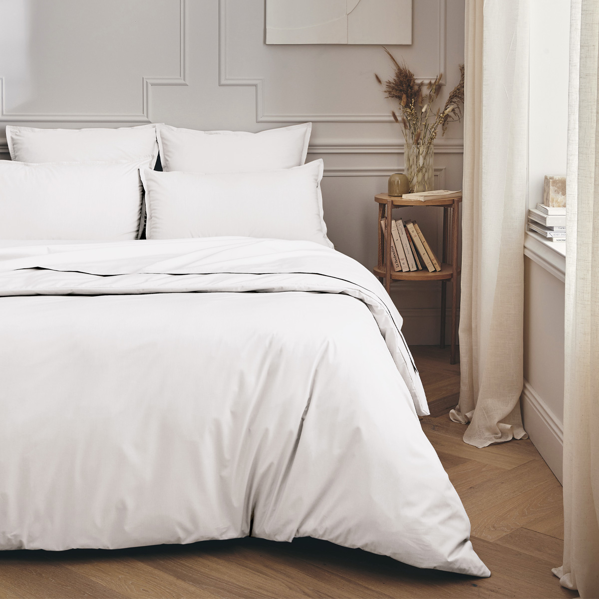Parure de lit unie en percale de coton, taies carrées, PREMIÈRE, ESSIX