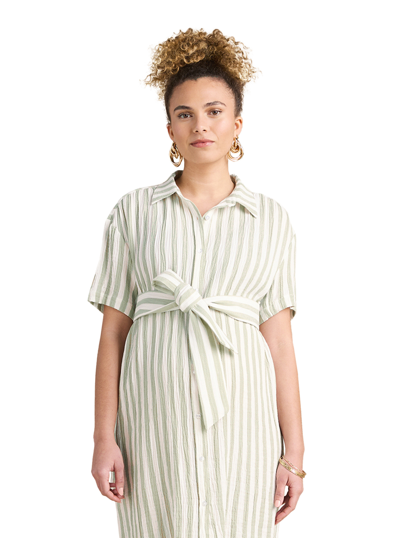 Robe chemise à larges rayures grossesse et allaitement en gaze de coton, ENVIE DE FRAISE