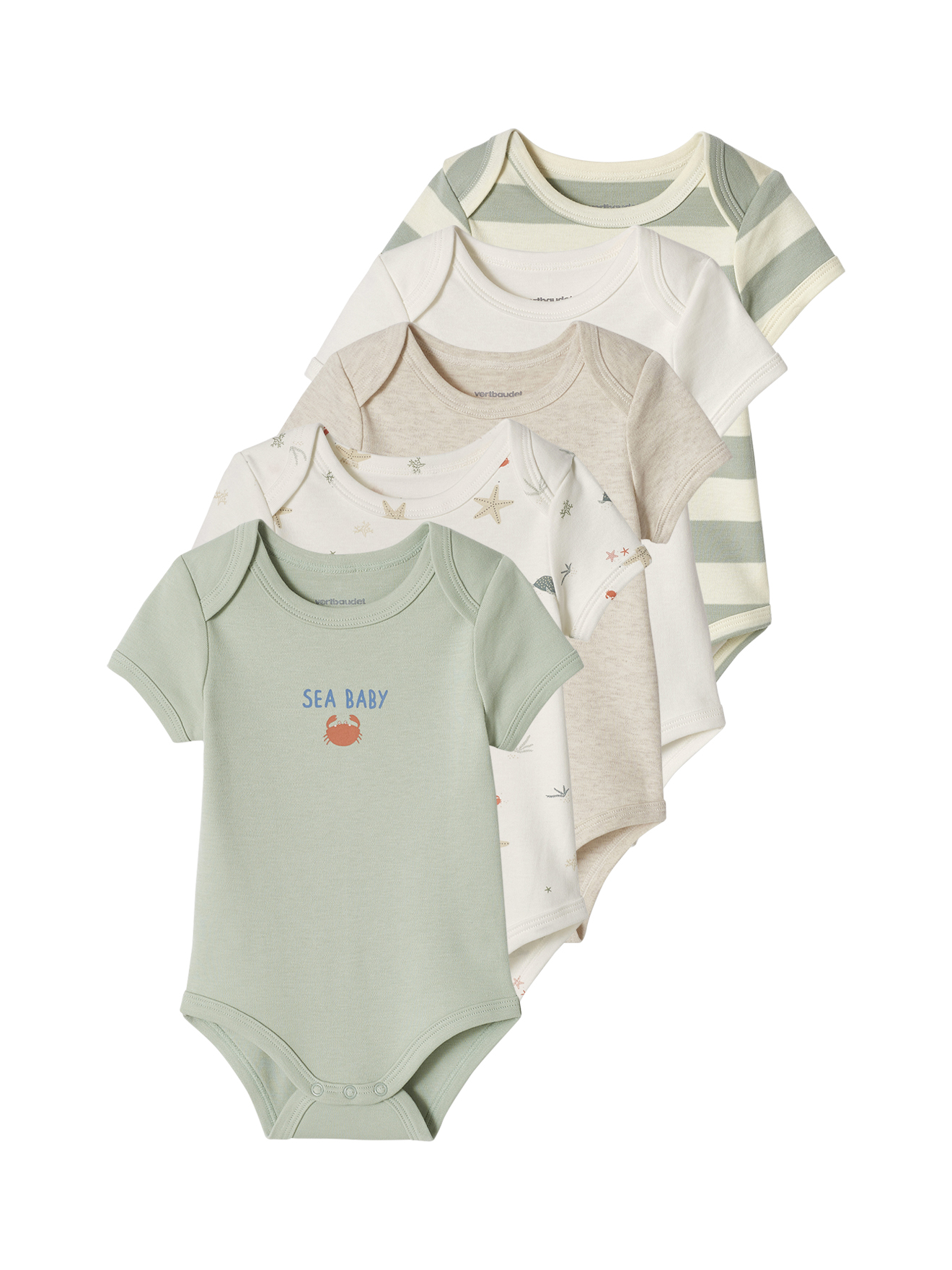 Lot de 5 bodies "plage" emmanchure américaine, VERTBAUDET