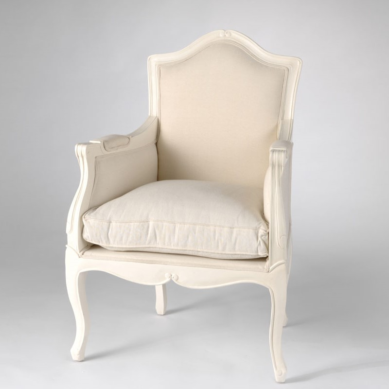 Fauteuil en tissu blanc et acajou Apolline, AMADEUS
