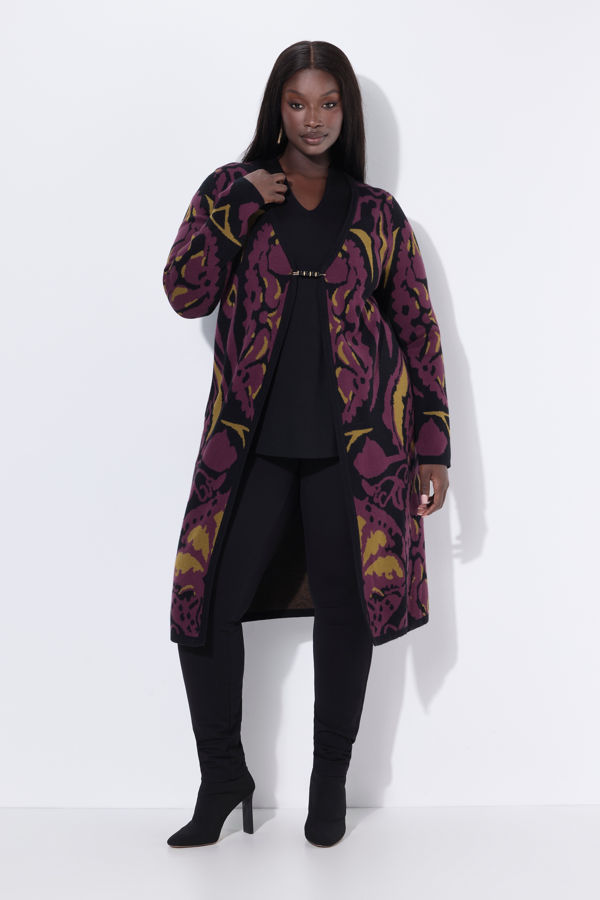 Long cardigan à encolure en V et manches, ULLA POPKEN
