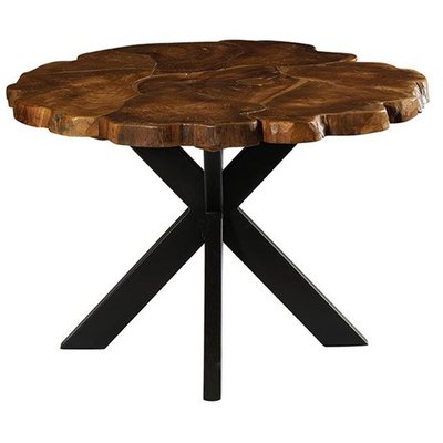 Table de repas ronde plateau bois en teck recyclé pied en métal style industriel 120 cm BALTIMORE PIER IMPORT