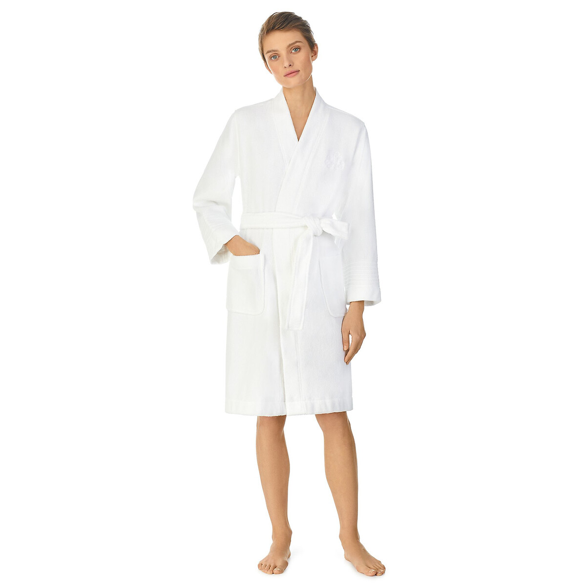 Image of Cotton Towelling Bathrobe with Tie-Waist