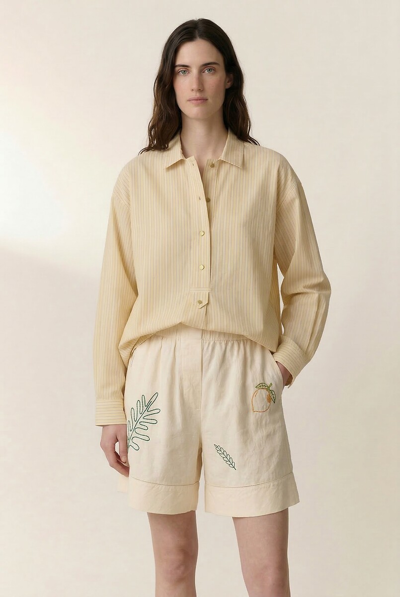 Chams Striped Shirt with Polo Placket and Long Sleeves, LEON & HARPER