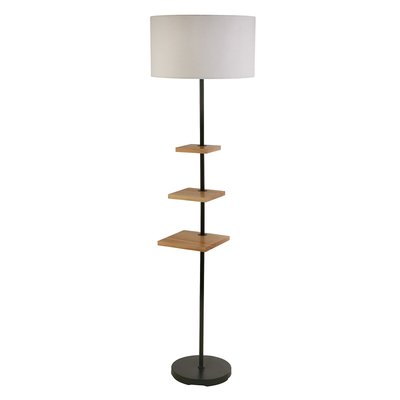 Matt Black Floor Lamp with 3 Contrasting Wood Shelves SO'HOME