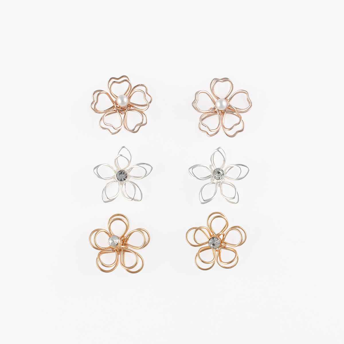 Set x3 petites boucles d'oreilles fleurs filaires, BALABOOSTE