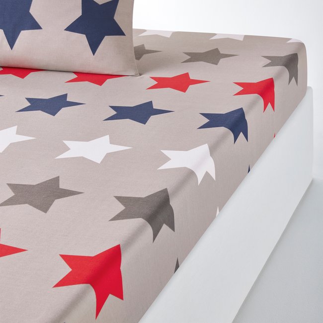 Star Print 100% Cotton Fitted Sheet, grey print, SO'HOME