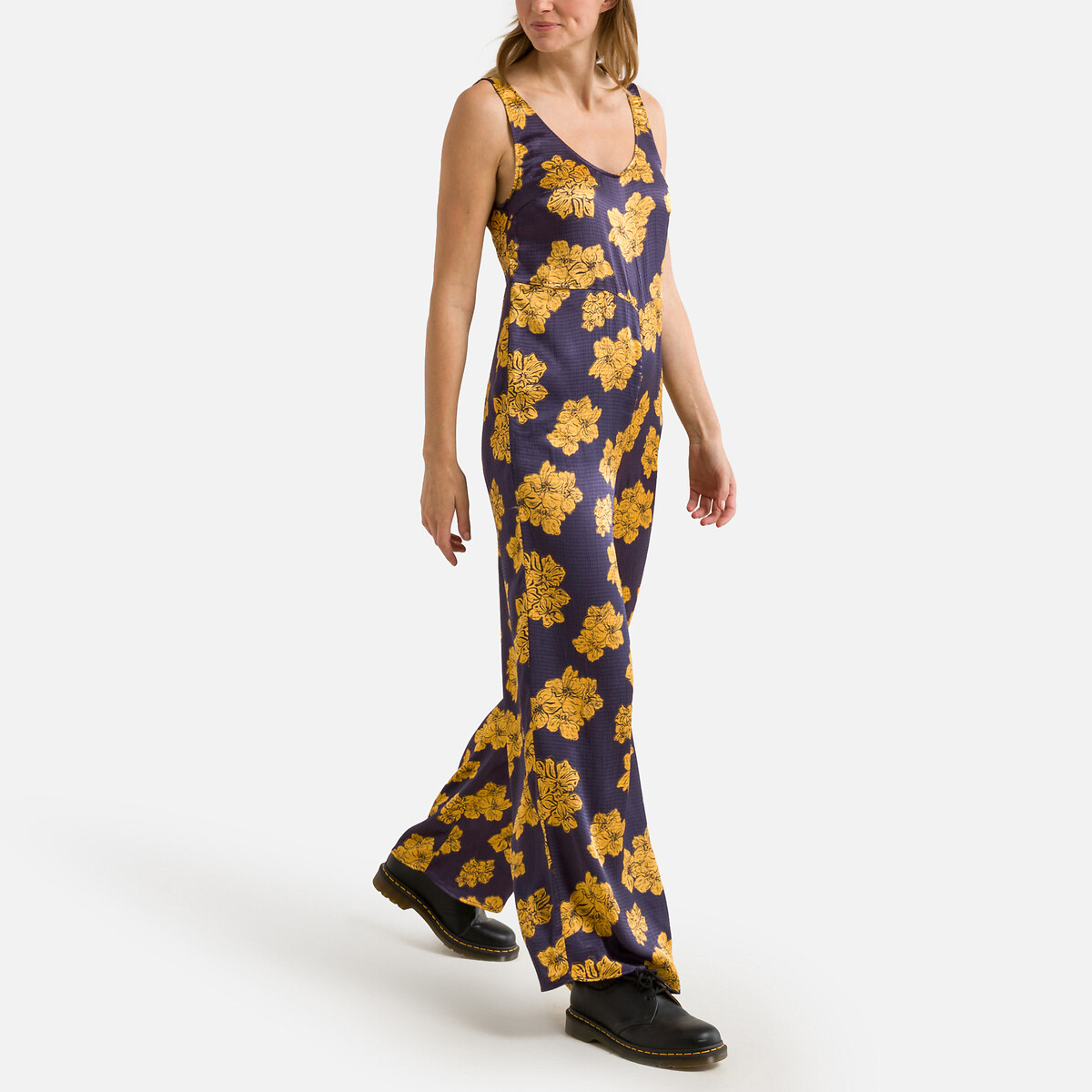 HERE&NOW Women's Printed Jump Suit Dress Sleeveless Casual Strappy Summer  Wear Slip On Attched Top And Bottom Set 