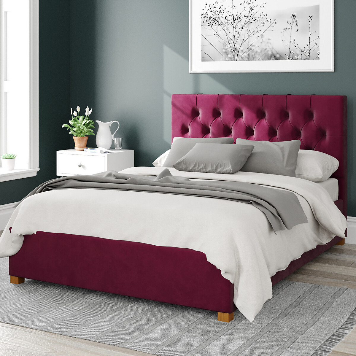 Velvet diamond tufted on sale oversized king bed