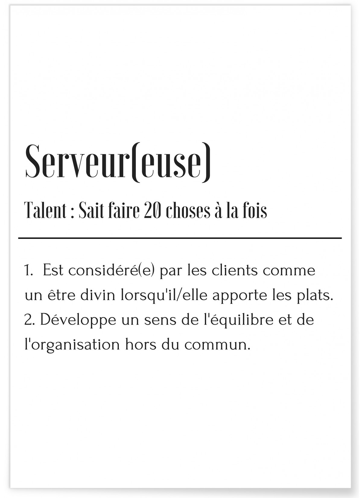 Affiche Définition Serveur(euse), L'AFFICHERIE