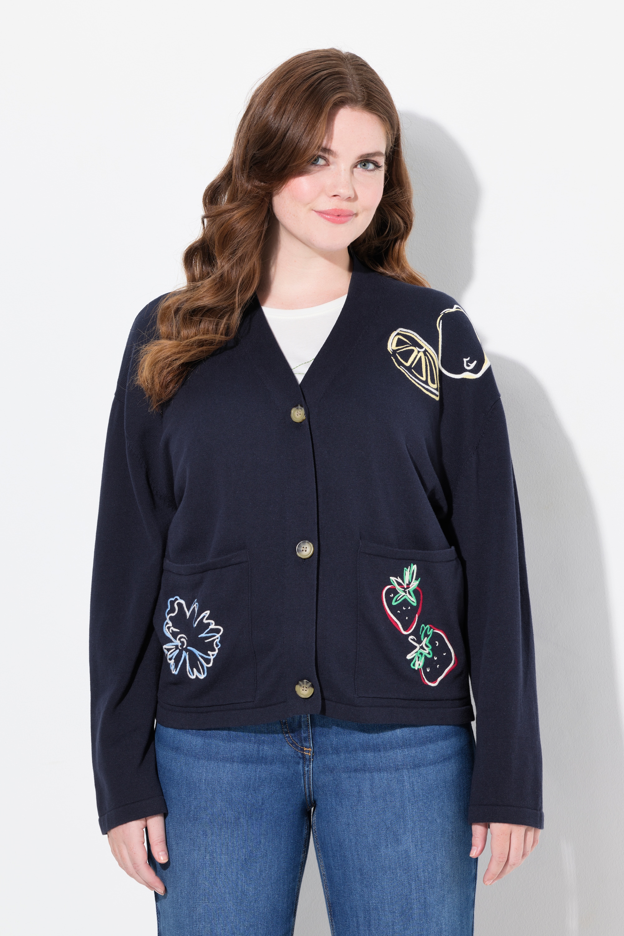 Gilet En Maille, Broderie, Encolure V, ULLA POPKEN