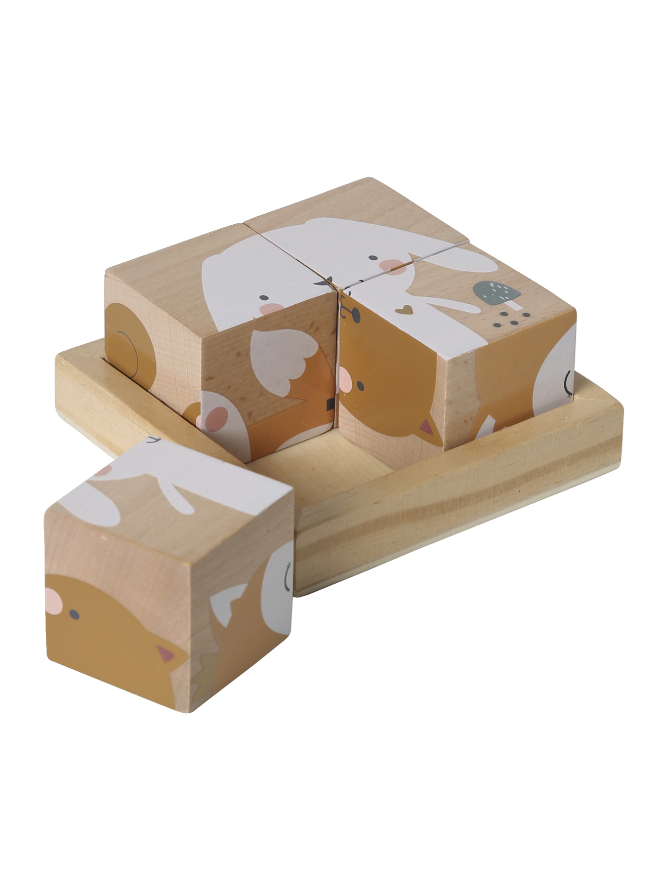 Puzzle 4 cubes FORÊT ENCHANTÉE en bois, VERTBAUDET